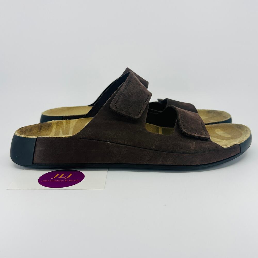 ECCO Men's 2nd Cozmo Mocha Leather Two Strap Slide Sandals Size 42 EU/ 8-8.5 US
